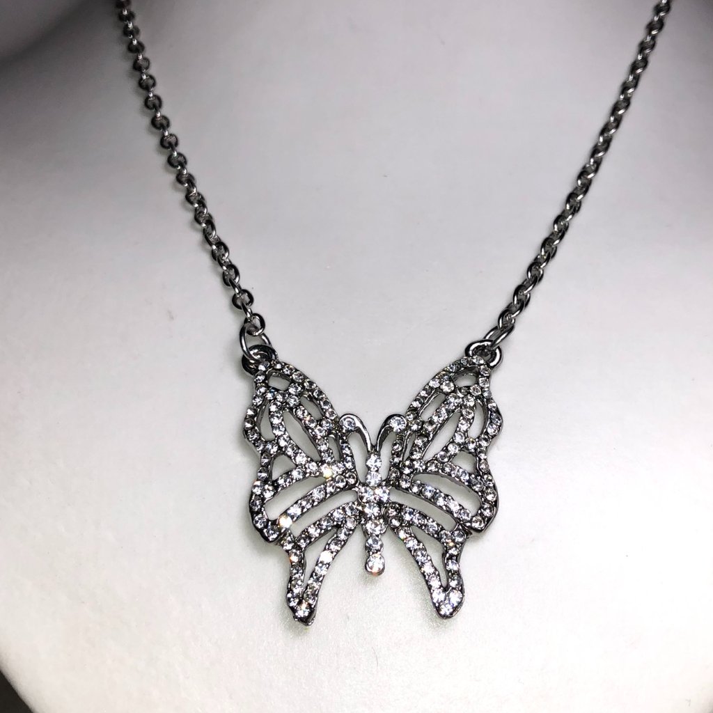 Amrita Silver & Crystal Butterfly Necklace